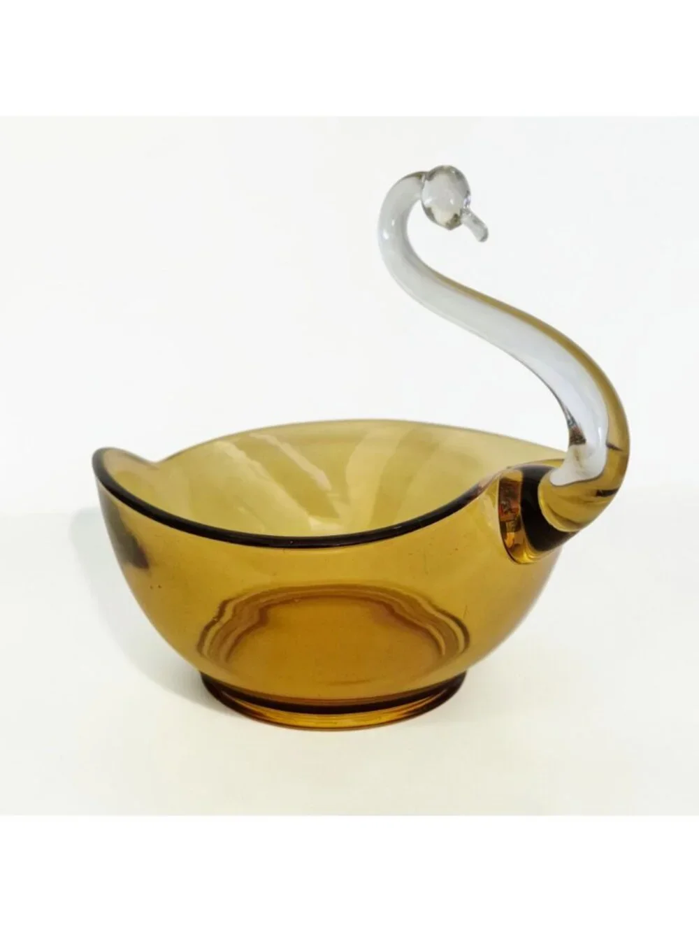 Vintage Amber Art Glass Swan Serving Bowl Centerpiece Fruit Bowl Hand Blown 3lbs